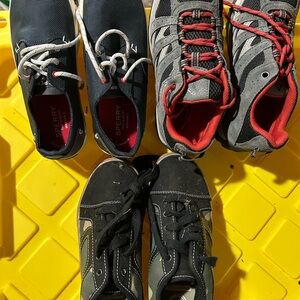 3 pair boys size 4 shoes. 1 Sperry, 1 Camo Wonder Nation, 1 Columbia sneaker